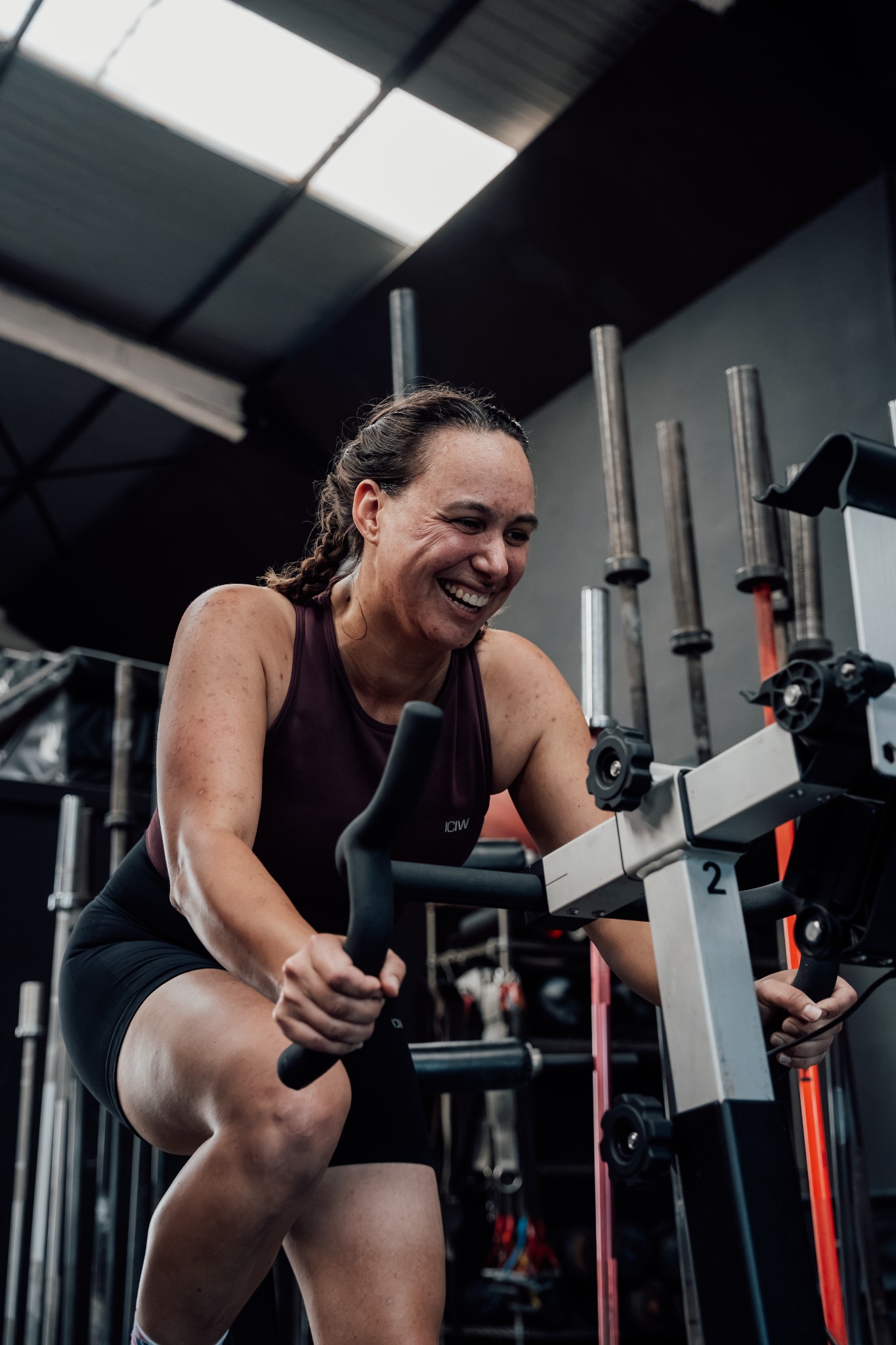 Athlete smiling during an intense training session