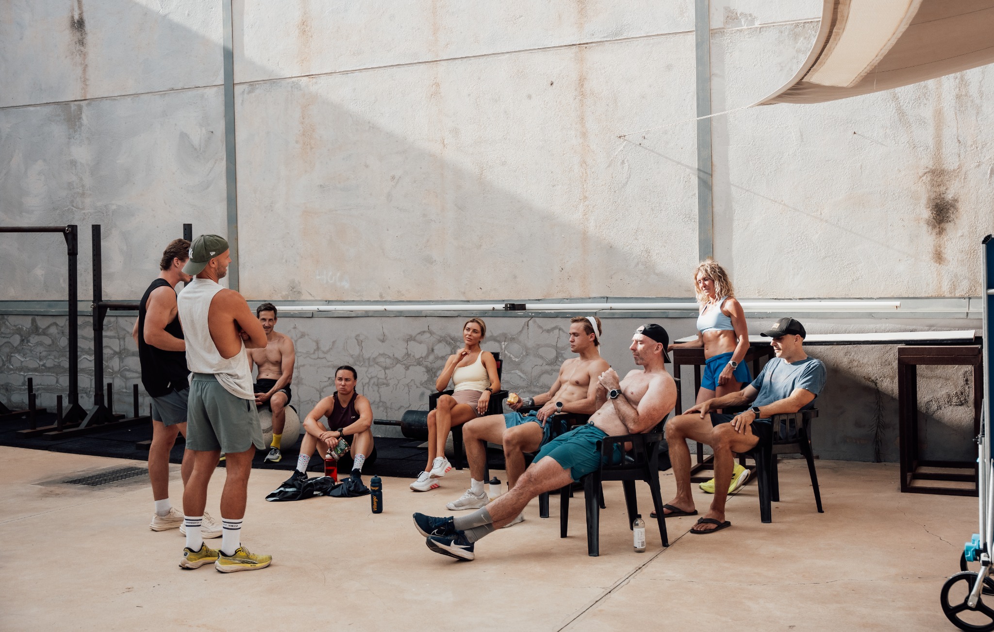 Group movement session on the beach